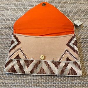 NWT. Beaded Coral and Cream Purse